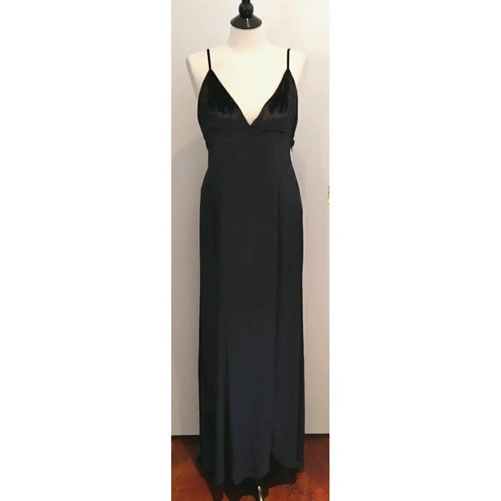 NWT Haute Hippie Black Velvet Maxi Evening Dress Spaghetti Straps Size 8 - Picture 3 of 13